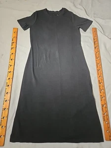 A New Day Shirt Dress Womens XL Black Ribbed Casual Stretch Slit Midi Normcore - Picture 1 of 13