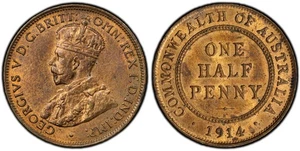Australia 1914 H King George V Half Penny Coin PCGS Choice Unc MS63+RB #8312 - Picture 1 of 2