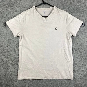 Polo Ralph Lauren Mens V Neck T Shirt Classic Fit Pony Logo Beige Size M - Picture 1 of 18