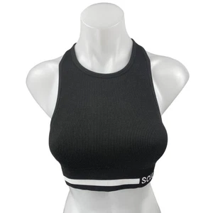 Reggiseno sportivo Soul nero senza maniche a costine maglia racerback Activewear canotta crop S - Foto 1 di 3