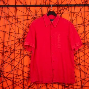 GIORGIO ARMANI Jeans Men's Red Button-Up Short Sleeve 100% Linen VINTAGE Shirt L - Picture 1 of 16