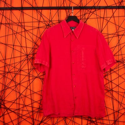 GIORGIO ARMANI Jeans Men's Red Button-Up Short Sleeve 100% Linen VINTAGE Shirt L - Image 1 of 4