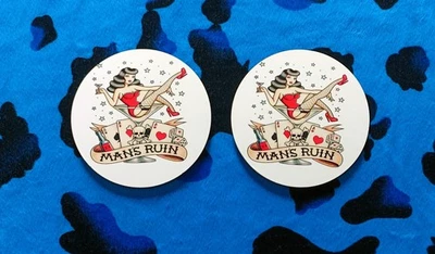 MAN'S RUIN (SET 2) -  PAIR OF PRINTED ROUND COASTERS - Image 1 of 2
