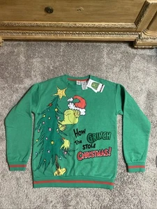 How the Grinch Stole Christmas Sweatshirt Youth XL Green Embroidered Flocking - Picture 1 of 24