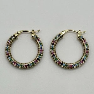 Ruby Emerald Sapphire Pavé Hoop Earrings 925 Gold Vermeil Sterling Gemstone - Picture 1 of 5