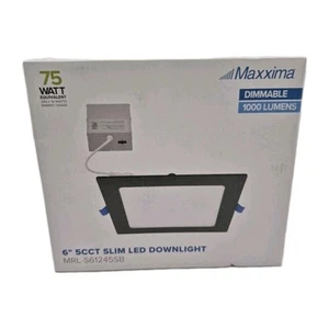Maxxima Square Ultra Thin Recessed LED Downlight 1000 Lumens Black Trim 6" - Picture 1 of 3