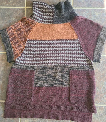 Coldwater Creek Med Patchwork Sweater Dolman Cowl Neck Wool Blend 2 Pockets - Image 1 of 4