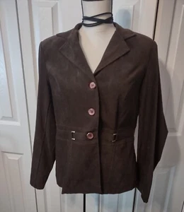 Elementz women Dark brown Jacket, button, Collar, Long Sleeve, band, buckle Sz L - Picture 1 of 4