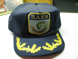 Vintage Snapback Angeln KAPPE BASS LIFE Baseball Blattgold Trucker marineblau Netz IP USA - Bild 1 von 8
