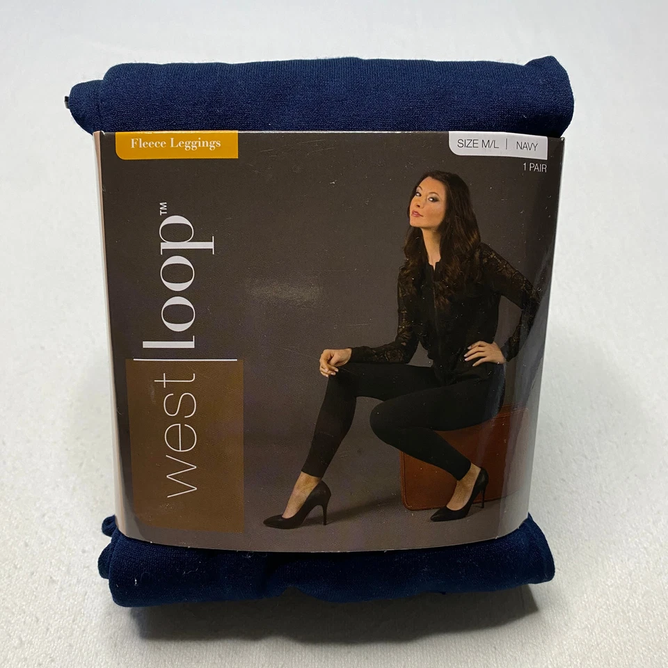 West Loop Women's Solid Navy Blue Fleece Leggings Poly/spandex Sz 8 M