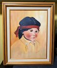 Vtg "Native American Indian Boy" Acrilic Painting Signed Lorraine Learned,17X21"