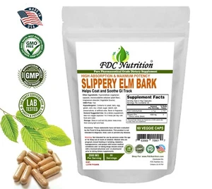 SLIPPERY ELM BARK EXTRACT Capsules 1000mg Helps Soothe The Throat Cough 60 Cap - Picture 1 of 2
