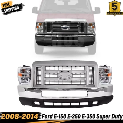 Front Bumper Chrome & Grille Kit For 2008-2019 Ford E-150 E-250 E-350 Super Duty - Image 1 of 4