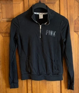 Women's PINK by Victoria's Secret Long Sleeve Black 1/4-Zip Pullover Tag Size S - Picture 1 of 4