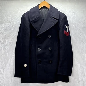 Vintage US Navy Kersey Heavy 100% Wool Peacoat 38R USA Patches Beautiful Cond - Picture 1 of 21