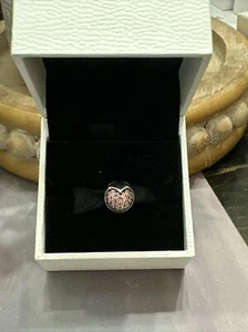 Auténtico Pandora Plata Esterlina Rosa/Rojo Corazón Pave Clip Dije - Imagen 1 de 3
