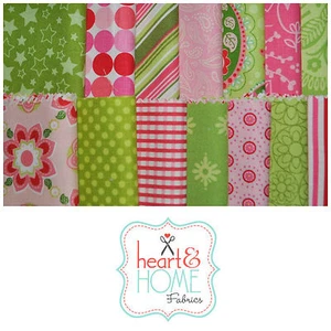 Designer Fabric 5" Squares Charm Pack, Lime Green and Pink, 56 pcs, 100% cotton - Picture 1 of 2