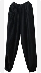 Minibee Women's 2XL Black Cotton Linen Tapered Cropped Pants Elastic Waist NEW - Picture 1 of 7