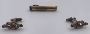 50s era Anson art deco Lover's Knot bullet back cufflinks and tie bar - Picture 1 of 6