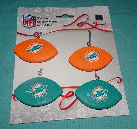 NEW = NFL Official Miami Dolphins Football 4 Pack Resin Ball Christmas Ornament Cover