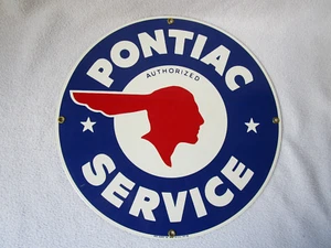 Ande Rooney USA Email-Schild Emaille rund 28,5cm Pontiac Service Repro Tin Top - Imagen 1 de 6