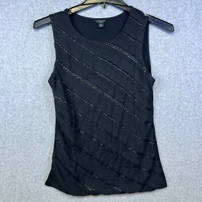 Blusa para mujer Ann Taylor MP Petite negra lentejuelas rayas fiesta sin mangas Foto 1 de 4