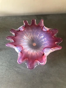 Vintage Murano Glass Dish Bowl approx 10" Diameter 2.5" Tall. Varied Pink - Picture 1 of 9