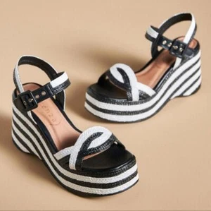 Anthropologie Vicenza 尺寸 41 (10-10.5) 厚底高跟鞋 Raffia 黑白 全新 - 第 1 张/共 13 张