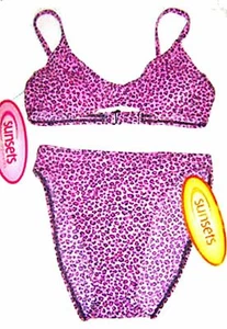 Sunsets Pink Leopard Bikini 76T Padded Top 28B Hi-Cut Bottoms Sz S NWT - Picture 1 of 6