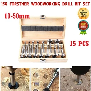 15tlg 10-50mm Forstnerbohrer Satz Forstnerbohrer Set Holzbohrer Holzkasten NEU - Bild 1 von 18
