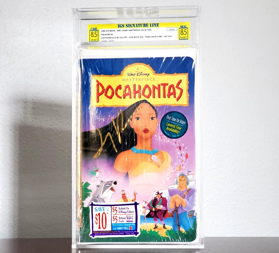 Disney's Pocahontas VHS Signed Judy Kuhn Sealed IGS Graded 8.5 1st Print JSA COA - Imagem 1 de 4