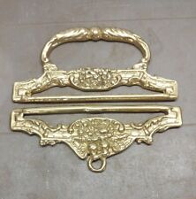 Ornate Brass Metal Tapestry Wall Hanger Set Ends, Floral Bell Pull Fittings
