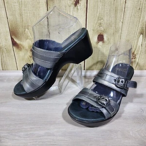 Dansko Jessie Women's EUR 39 Silver Black Leather Slip-On Wedge Slide Sandal - Picture 1 of 14