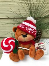 OOAK Primitive Folk Art Raggedy Handmade 8.5” Christmas Bear with candy. New. 