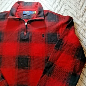 Polo Ralph Lauren rot & schwarz kariert 1/4 Zip Baumwolle Pullover Sweater Gr. M BA005 - Bild 1 von 13