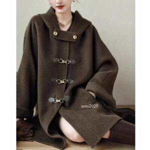 Fall Winter Fashion Hooded Wool Blend Parka Loose Mid Length Parka Jackets - Picture 1 of 26