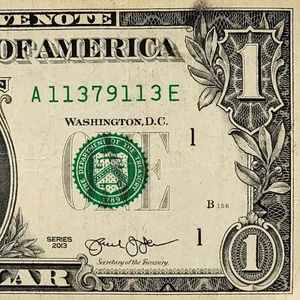 Super Bookends 113s Fancy Serial Number One Dollar Bill A11379113E Repeater DC - Picture 1 of 8