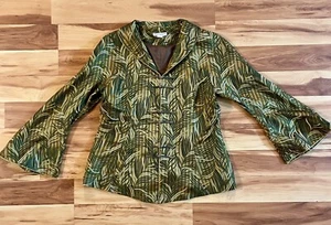 Grace Chuang NY Green Gold Open Front Jacket Blazer Coat Large Women's Silk Leaf - Picture 1 of 6
