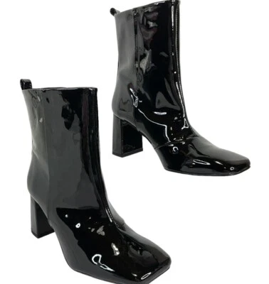 Botas medianas Good American para mujer de charol negro sin cordones tacón bloque talla 7,5 Foto 1 de 4
