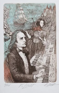 OLEG DERGACHOV: Exlibris "F. Liszt" for Norbert Hillerbrandt - Bild 1 von 2