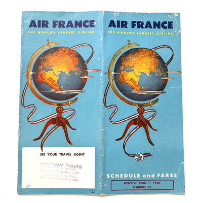 Folleto de abril de 1956 "Air France" calendario y tarifas - calendario 76 - mapa en la parte posterior * Foto 1 de 4