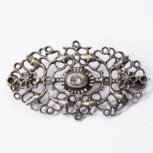 Barock Rokoko Brosche Rosenschliff Altschliff Diamant foliert Silber - Bild 1 von 5