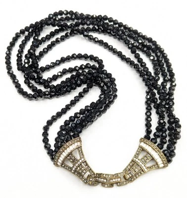 HEIDI DAUS Deco Master Clasp Beaded Black Glass Crystal Rhinestone NECKLACE ONLY - Image 1 of 4