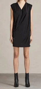 ALL SAINTS Khaki Aures Mini, Mock Wrap, Lace Up Side, Draped Dress Size 12 - Picture 1 of 5