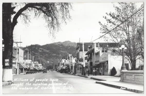 1947 Calistoga, California FOTO REAL Main Street, muchos letreros, autos - Napa Co. - Imagen 1 de 2