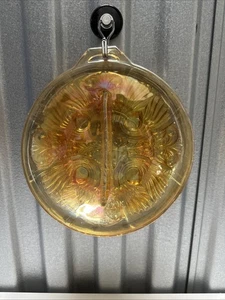 Indiana irisierend Bernstein Karneval Glas 8" geteilt Süßigkeiten/Nuss/Relish Schale - Bild 1 von 6