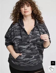 Felpa con cappuccio Torrid Cozy Fleece Snap Front Relaxed grigio mimetico nero nuova con etichetta taglia 00 M/L 10 - Foto 1 di 11