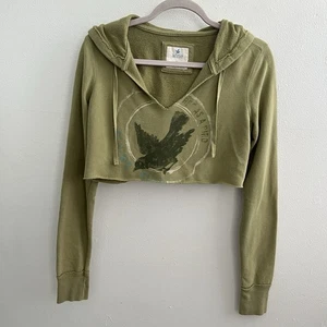 Sudadera con Capucha Aerie Mujer Talla PEQUEÑA Verde Terry Recortada Con Capucha Cuadrada - Imagen 1 de 8