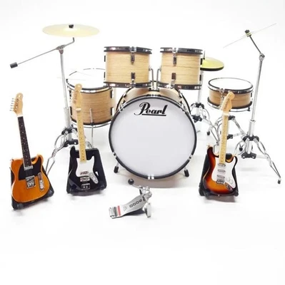 NEW 1/6 Miniature Natural Drum & Fender Style Guitar Music Diorama Display GIFT - Image 1 of 4