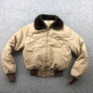 Vintage Comfy Jacket Mens Small Tan Brown Goose Down Insulated Faux Fur USA 90s - Picture 1 of 13